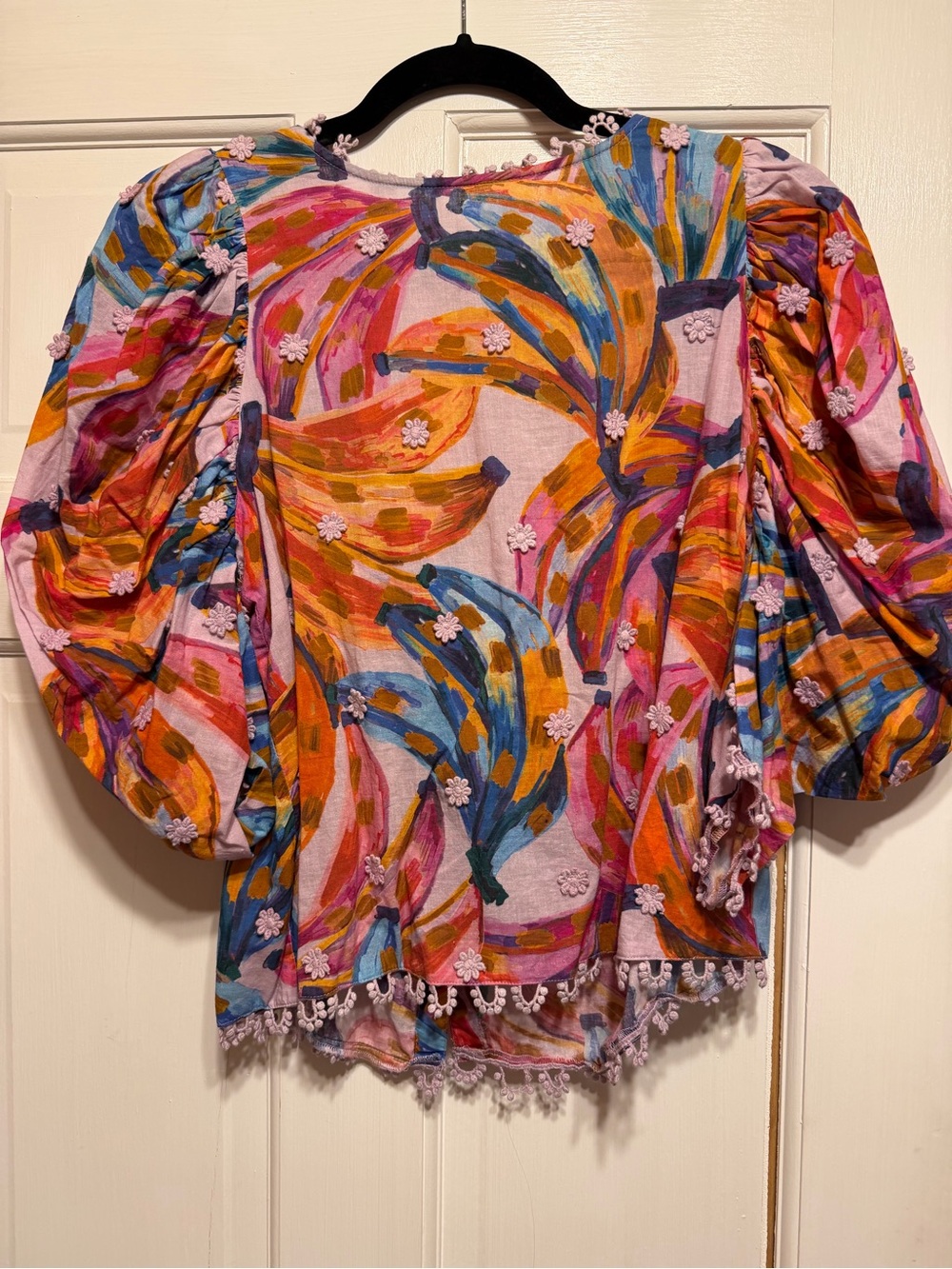 Farm Rio Banana Puff-Sleeve Blouse in Pink Multi - XS - Picture 1 of 10